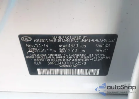 2015 Hyundai Sonata Limited 2.0T z USA, uszkodzony, nr VIN 5NPE34AB7FH133578